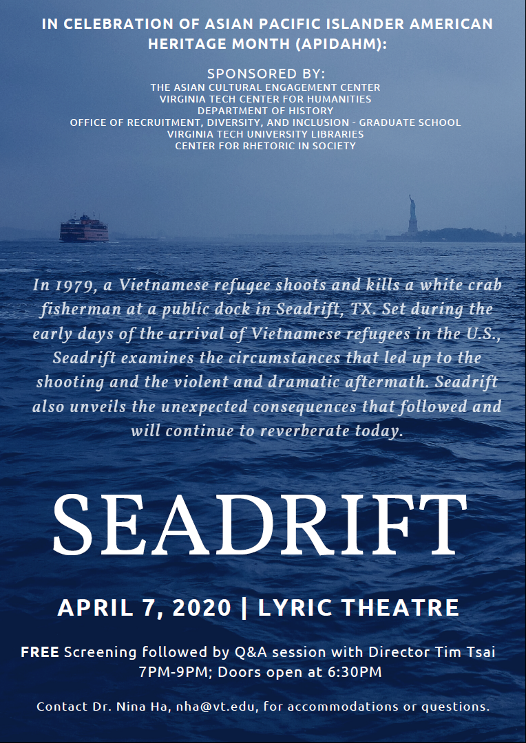 Postponed – “Seadrift” Documentary sponsored by Virginia Tech Asian Cultural Engagement Center